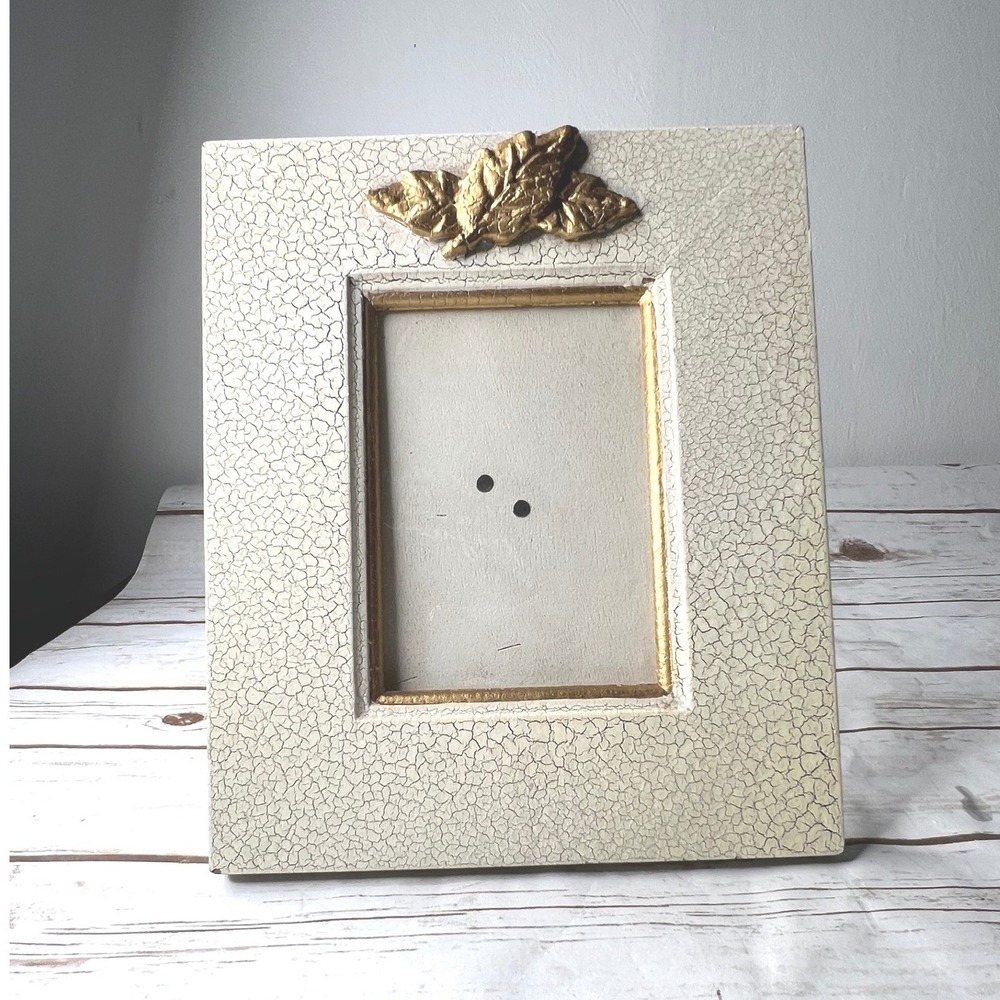 Unbranded Picture Frame Cream Gold Crackle Gilded Leaf Shabby Chic 9.5x7.75in